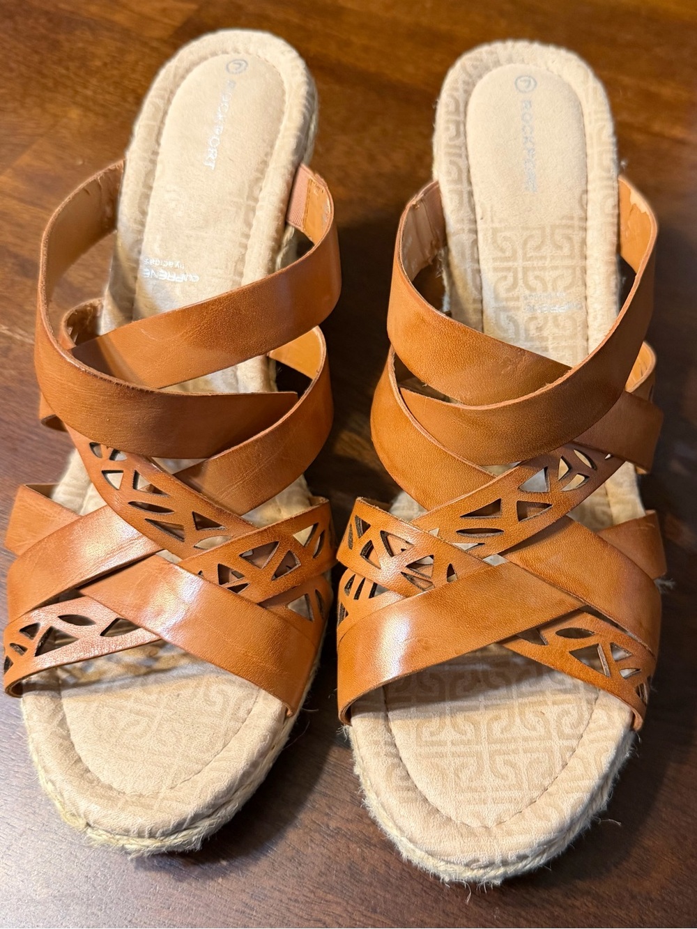 Rockport Brown Leather Cutout Wedge Sandals
